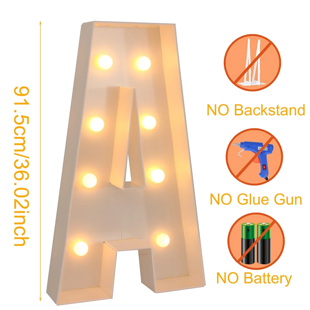 91.5CM Giant Letter Led Light Frame Box Baby Shower Christmas 1st Birthday Wedding Party Decor DIY Name Balloon Filling Box