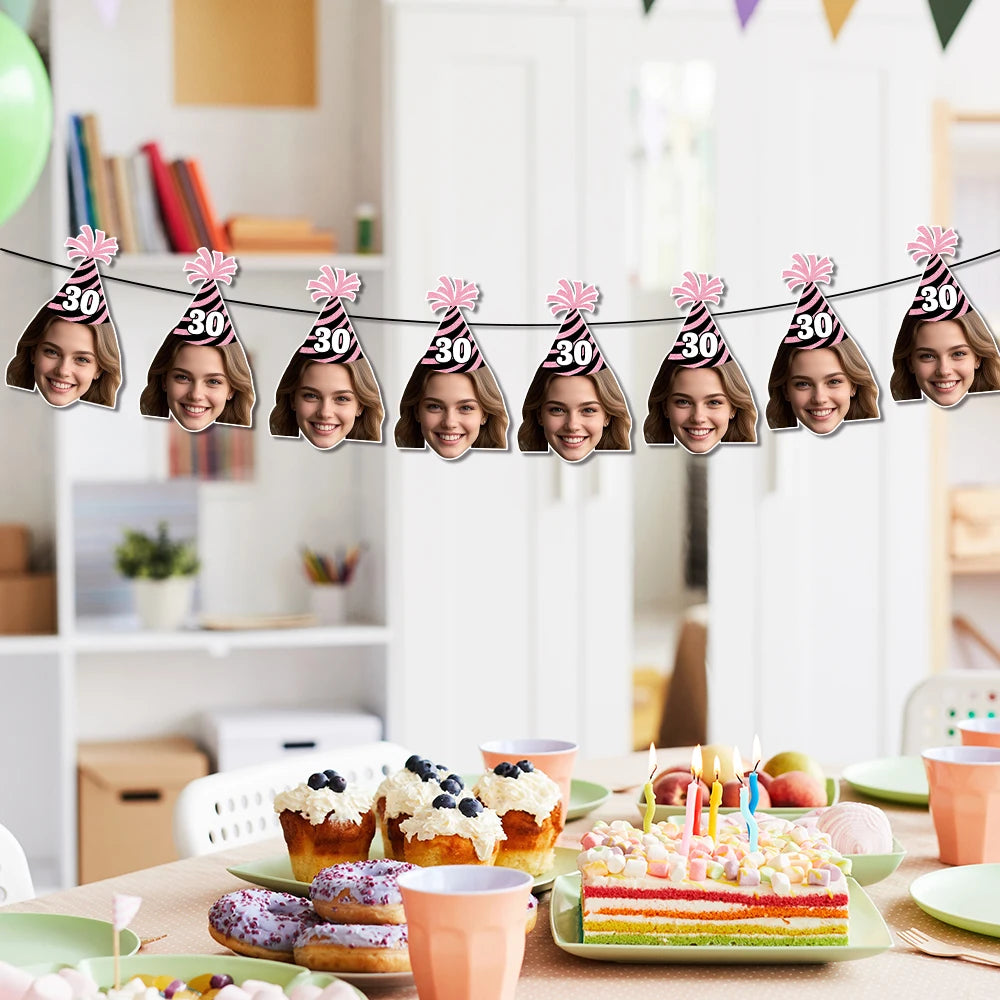 Custom Birthday Hat Pattern Decorations 30th 40th 50th Birthday Banner Straws Cupcake Toppers for Happy birthday Party Supplies