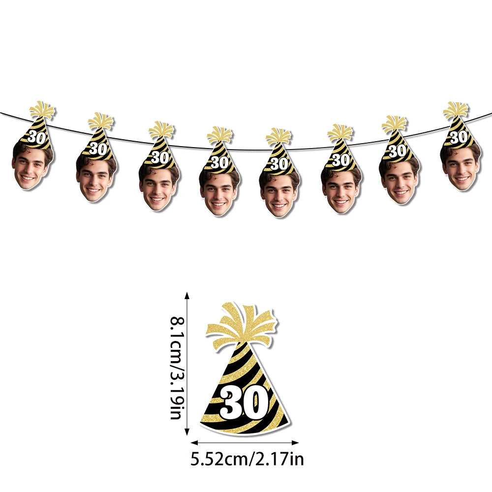 Custom Birthday Hat Pattern Decorations 30th 40th 50th Birthday Banner Straws Cupcake Toppers for Happy birthday Party Supplies