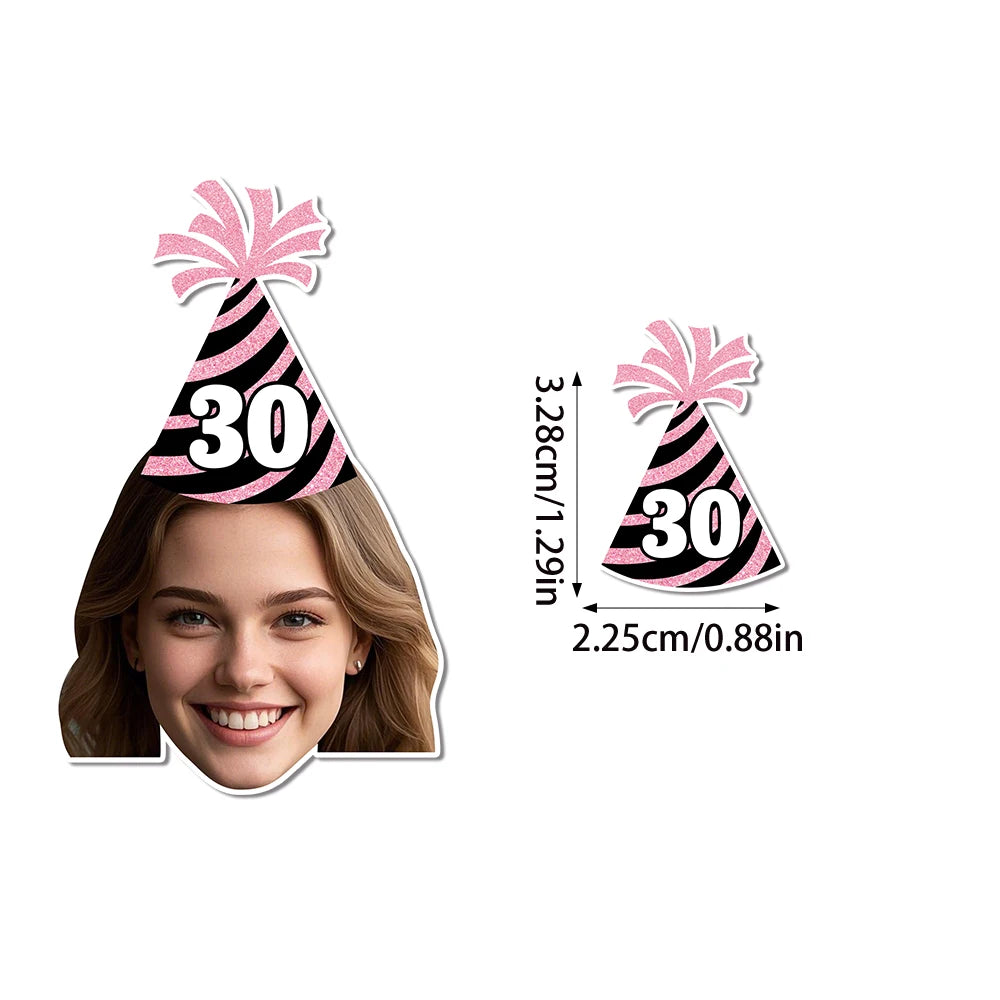 Custom Birthday Hat Pattern Decorations 30th 40th 50th Birthday Banner Straws Cupcake Toppers for Happy birthday Party Supplies